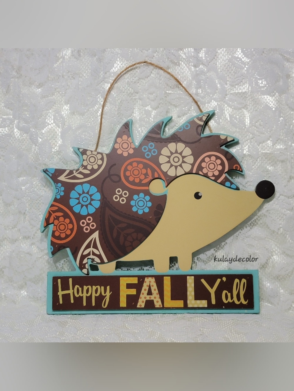 Happy Fall Y’all Hedgehog Wall Decor Autumn Sign Rustic Farmhouse Hanging Plaque